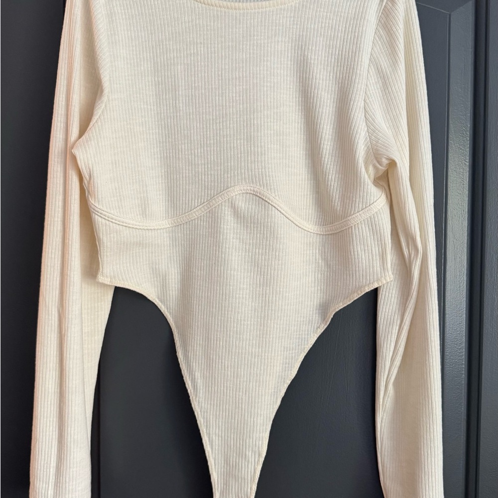 Elegant Cream Ribbed Bodysuit